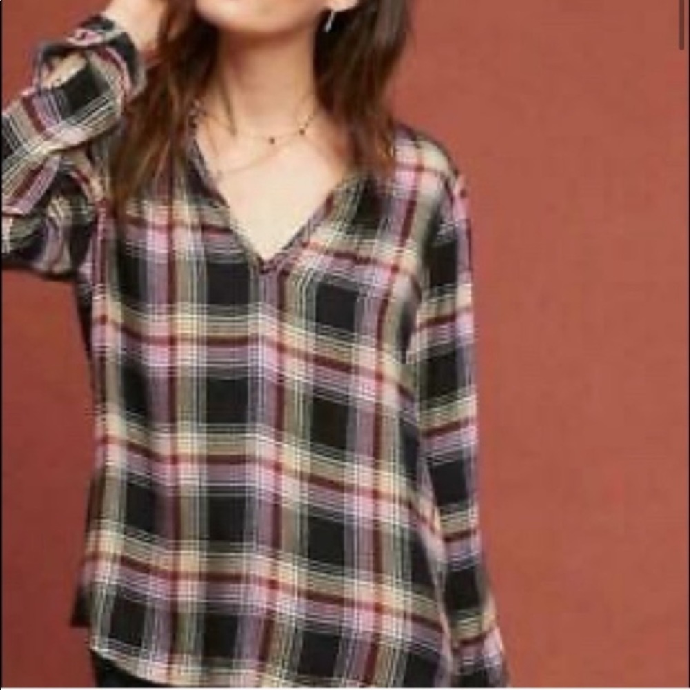 Anthropologie Cloth & Stone Plaid Top Size Small